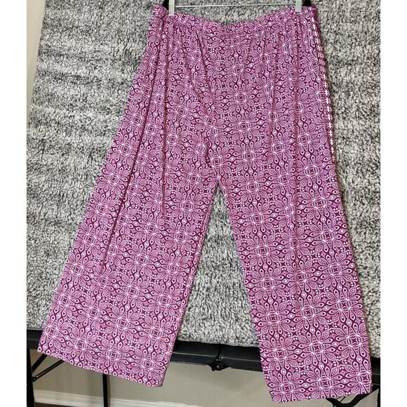 Attitudes Renee 2XP Purple Tropical Floral Petite Wide‎ Leg Pants Travel Resort - Picture 2 of 9